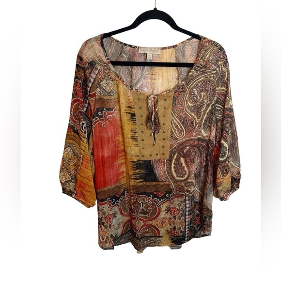 Laura Ashley Tops - Laura Ashley Bohemian Western Paisley Sheer Popover Blouse